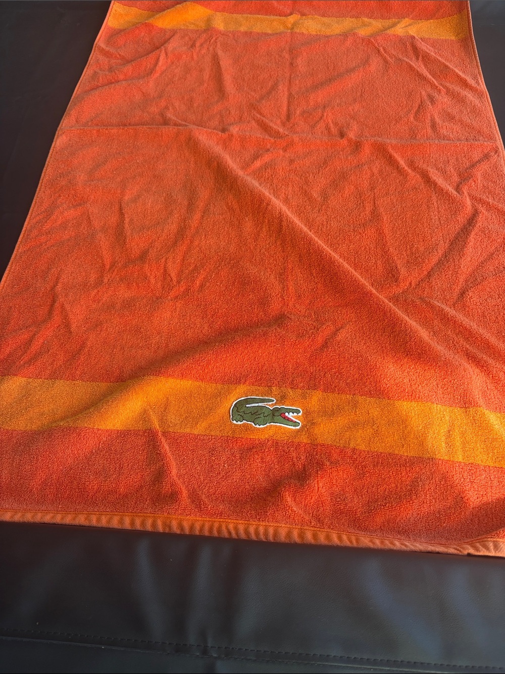 Lacoste Orange Stripe Crocodile Logo Cotton Bath Towel 30x52